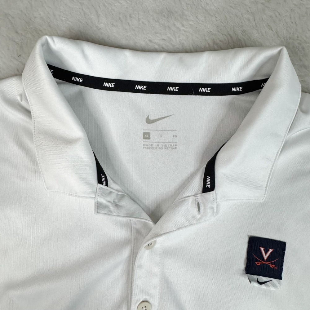 Nike UVA Virginia Cavaliers Polo Shirt Men's XL White Navy Orange Striped Golf - Picture 3 of 9